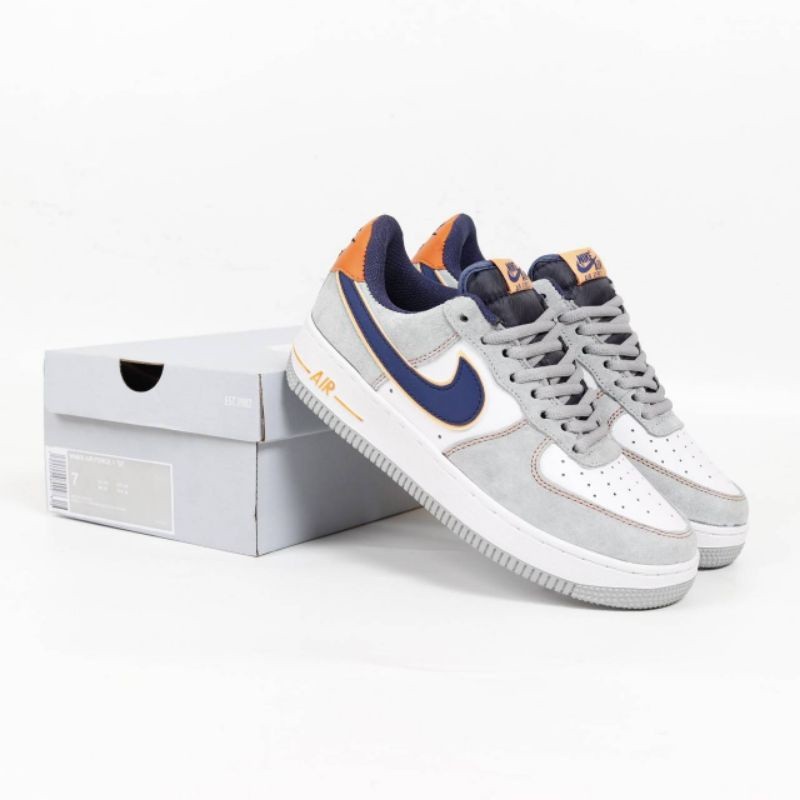 Giày Nike Air Force 1 Low White Cool Grey Navy Blue Orange