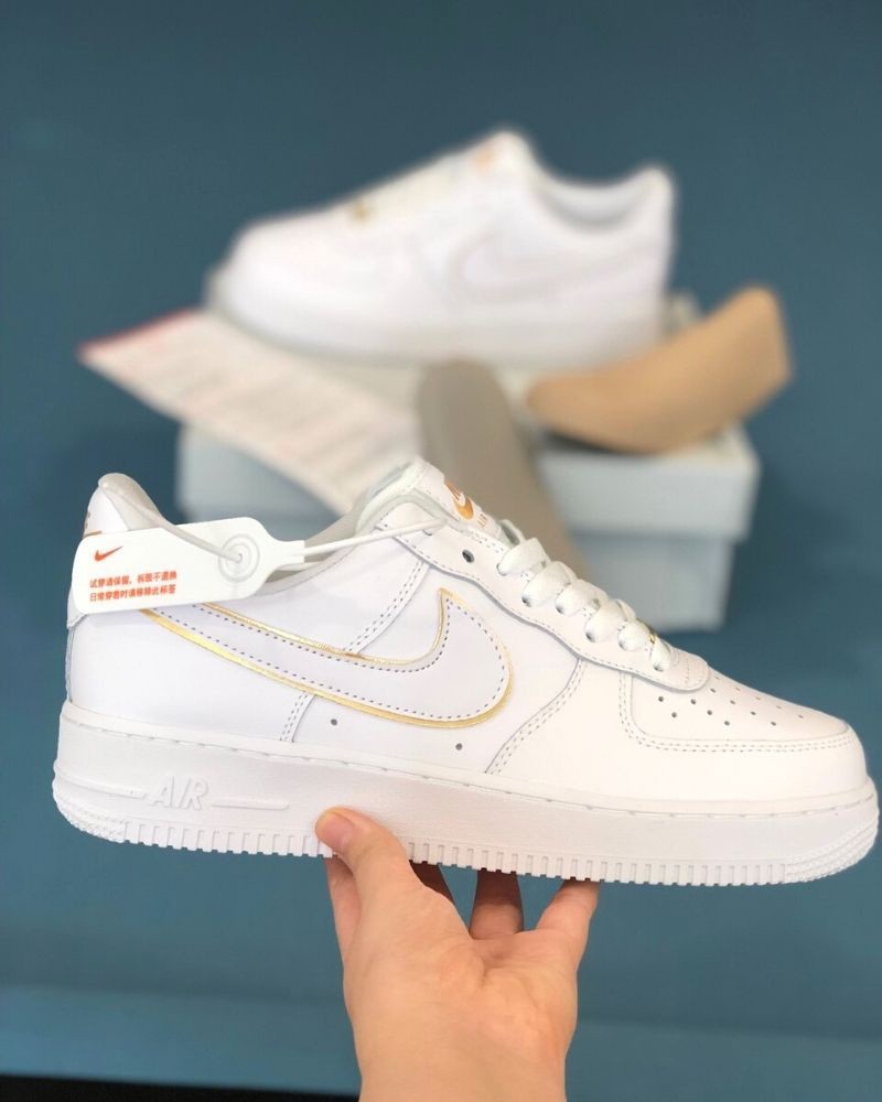 Giày Nike Air Force 1 07 Essential in White and Metallic Gold