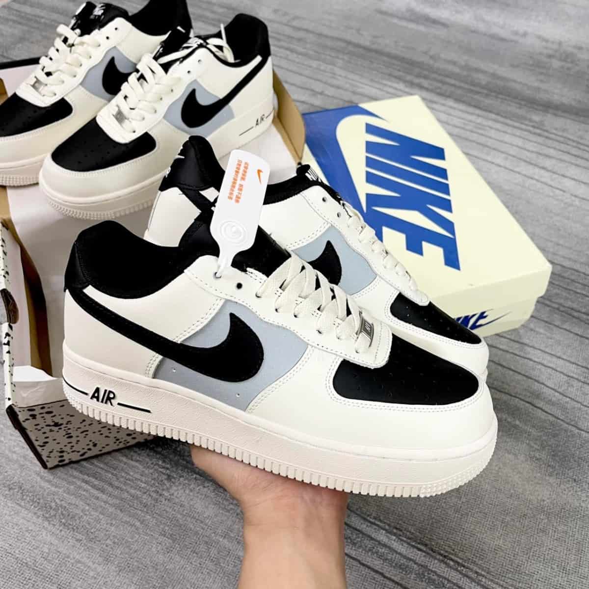 Giày Nike Air Force 1 Low LV8 EMB Leather White Black Blue