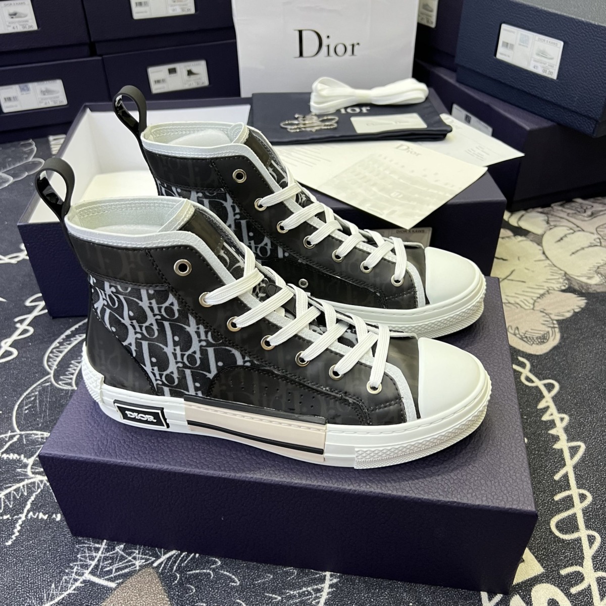 Dior B23 Oblique High Top Sneakers White Navy Blue  Ordixicom