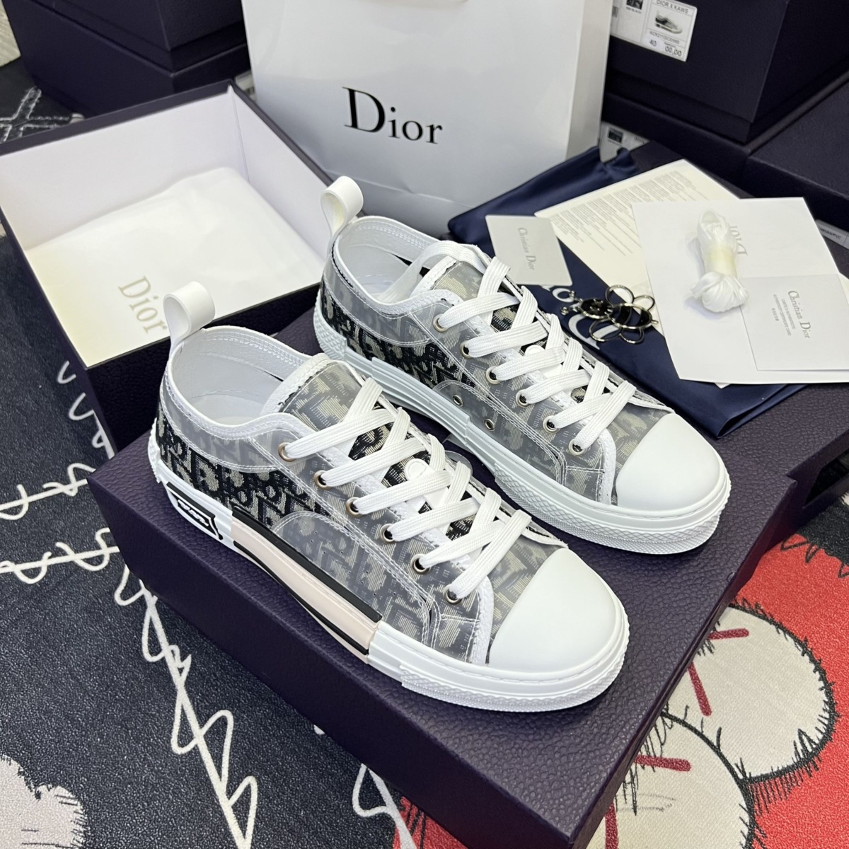 Luxury sneakers for men  Dior B23 sneakers with yellow oblique pattern