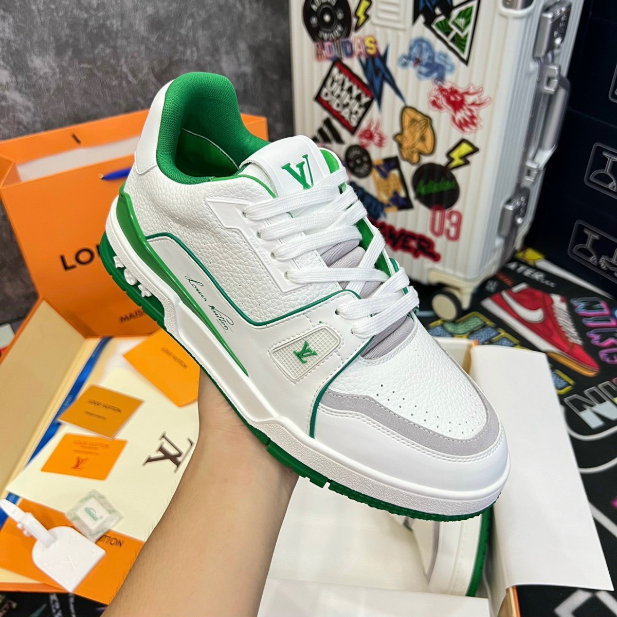 Giày LV Trainer #54 Signature Green White Auth Tuồng