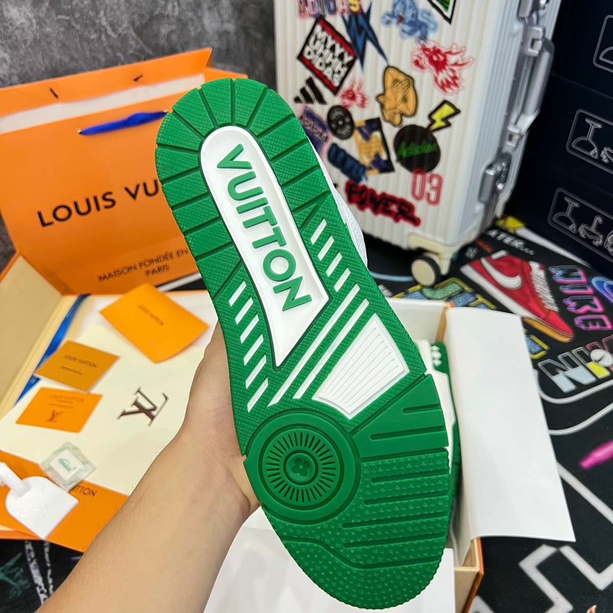 Giày LV Trainer #54 Signature Green White Auth Tuồng