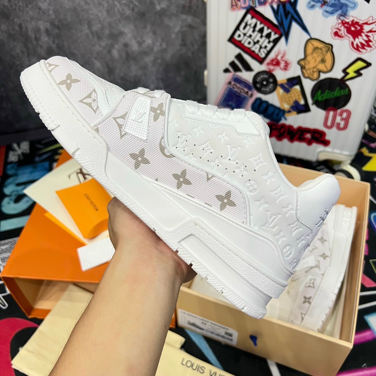 Giày LV Trainer #54 Trắng Hoa Like Auth 99.99%