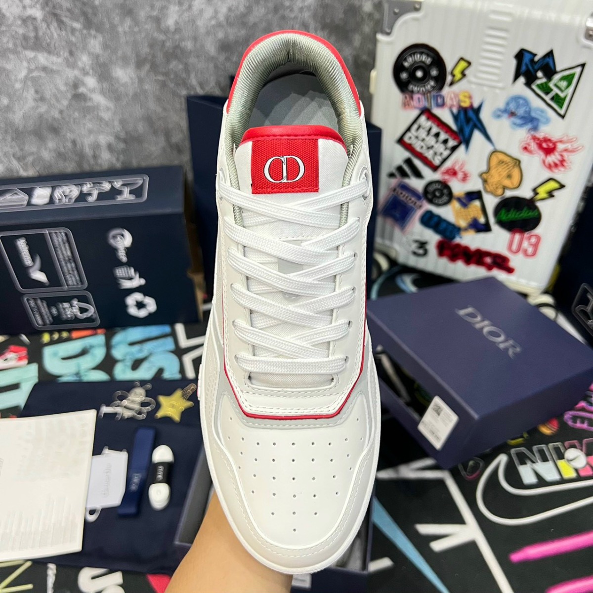 Giày Dior B27 Low ‘Dior Oblique Galaxy White Red’ 3SN272ZIJ-H063 Like Auth