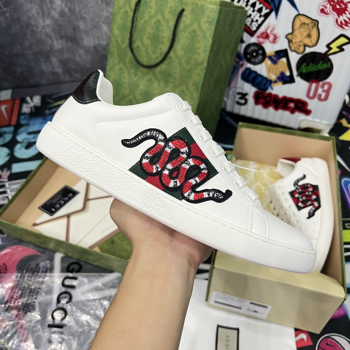 Giày Gucci Ace Embroidered ‘Snake’ Like Auth