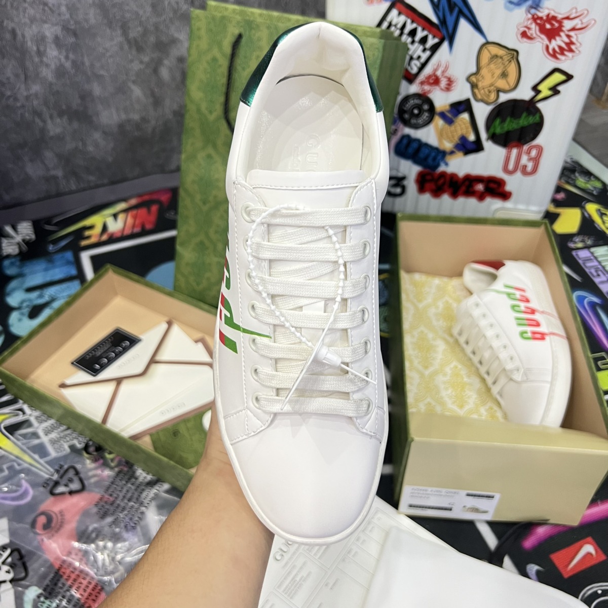 Giày Gucci Ace 'Gucci Blade Distressed White' Like Auth