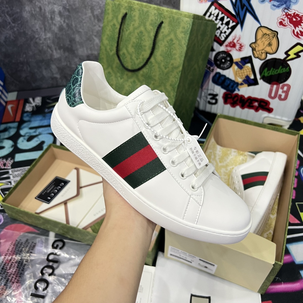 Giày Gucci Ace Leather ‘White’ 386750-A3830-9071 Like Auth