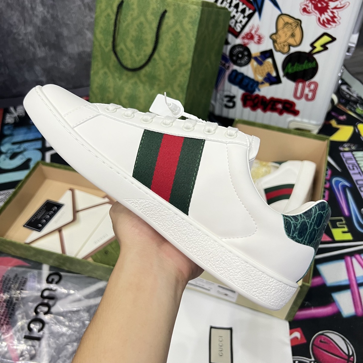 Giày Gucci Ace Leather ‘White’ 386750-A3830-9071 Like Auth