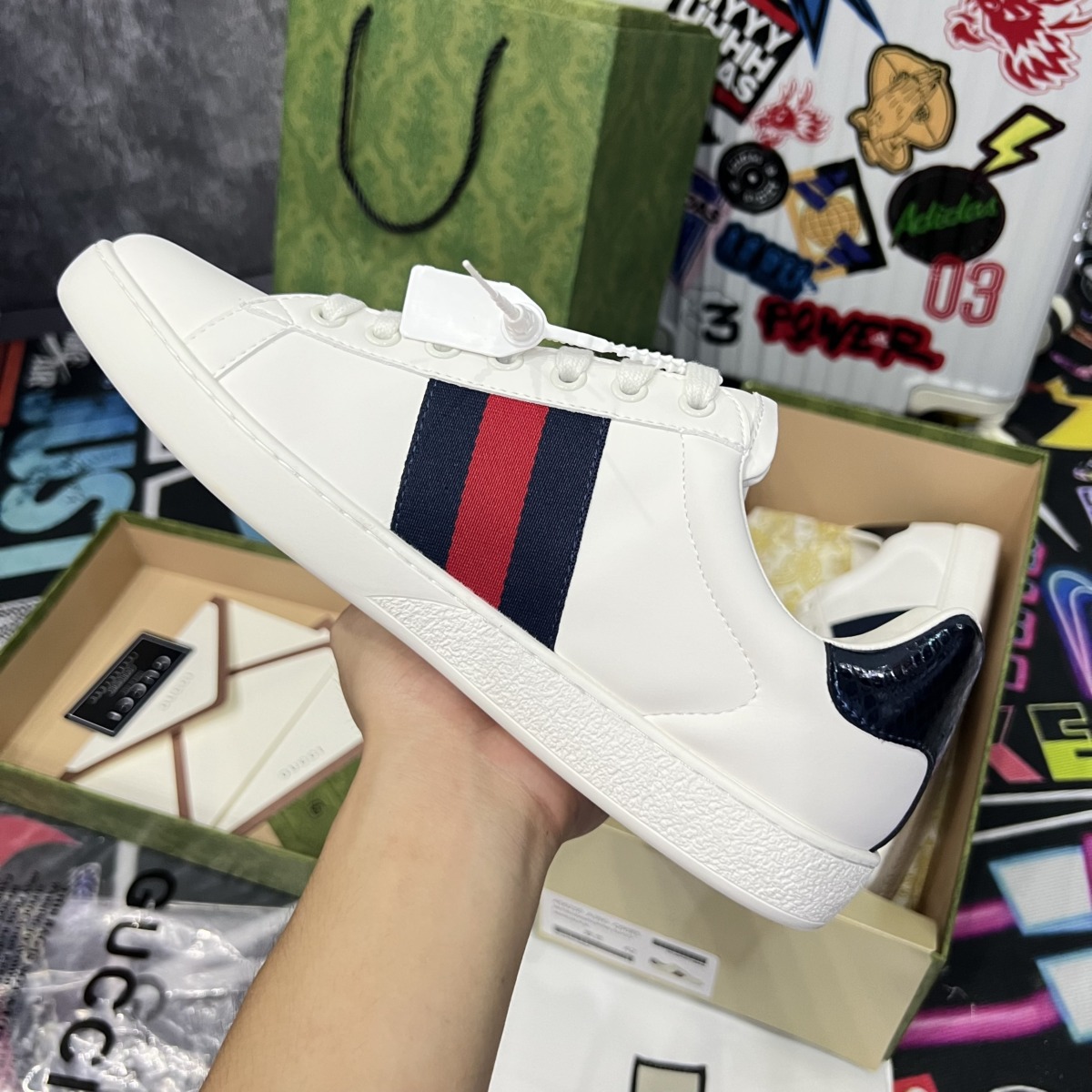 Giày Gucci Ace Leather 'White Blue' 386750-02JR0-9072 Like Auth