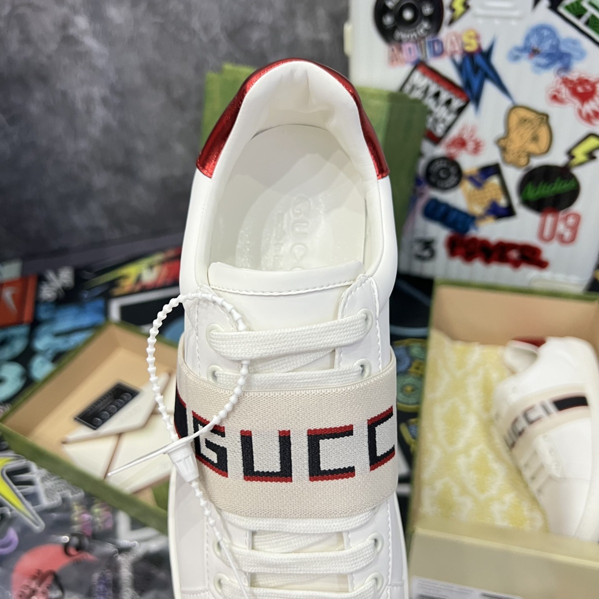 Giày Gucci Stripe Leather Sneaker ‘White Red Black’ Like Auth