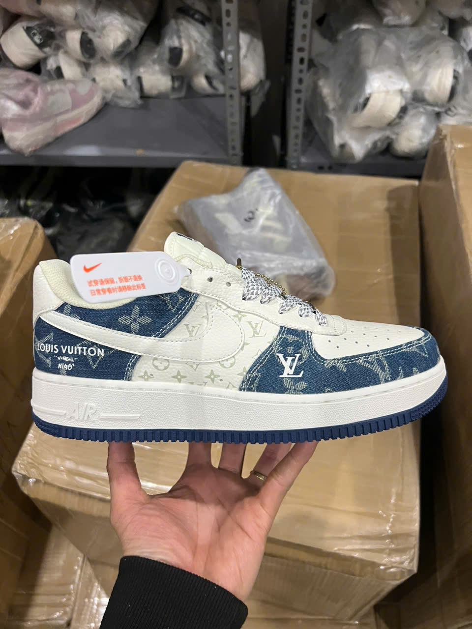 Giày Nike Air Force 1 Louis Vuitton LV Denim White Like Auth